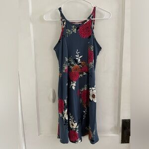 Floral Sleeveless Dress - Blue and Pink